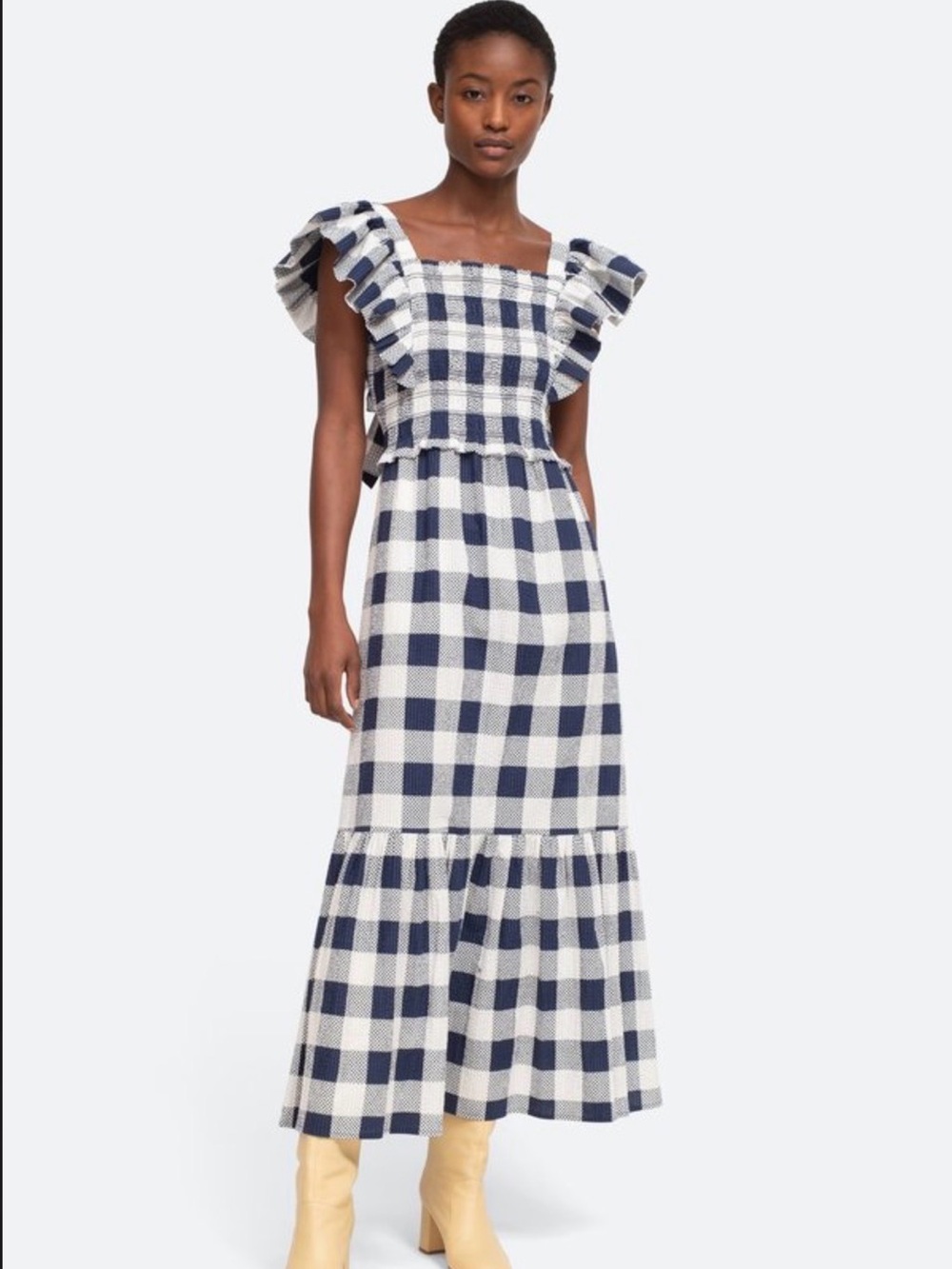 Sea New York Navy & White Gingham Maxi Dress